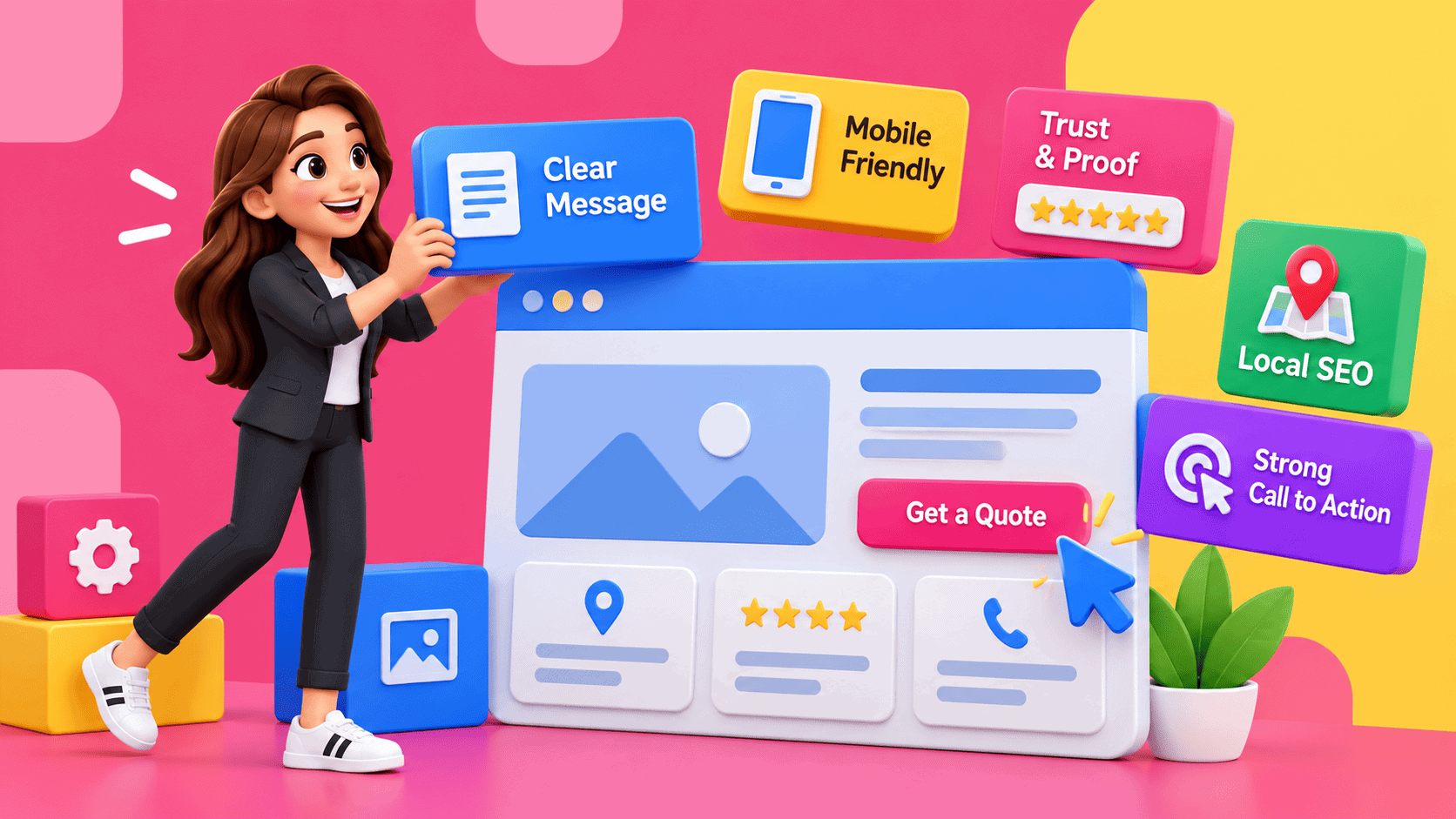 Bizi Girl showing the key elements of a good local business website, including clear messaging, mobile-friendly design, trust, local SEO and a strong call to action